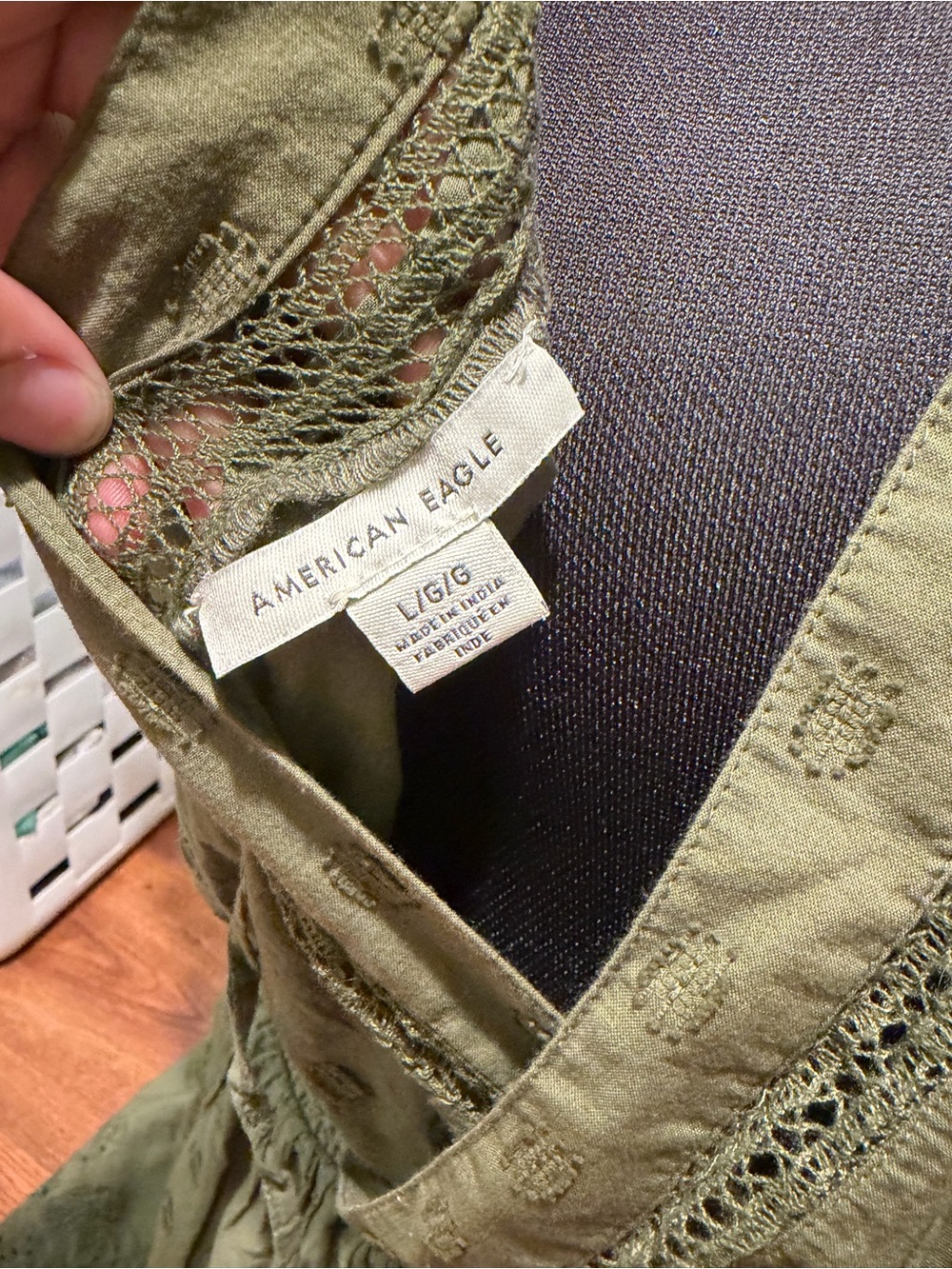 American Eagle Outfitters Olive Green Eyelet Wrap Midi Dress - Picture 5 of 7